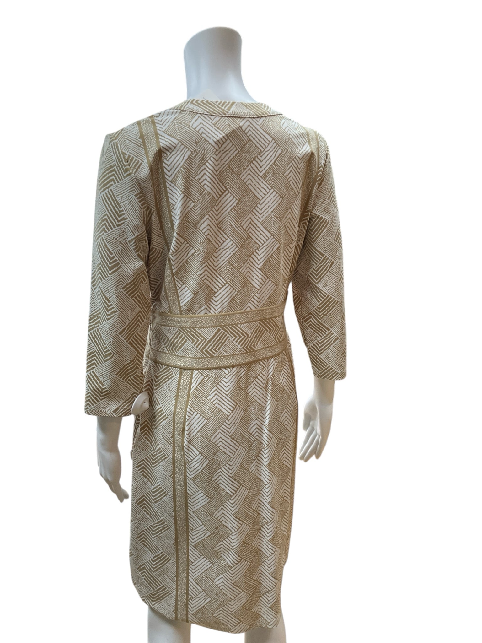 J Mclaughlin Tan/White Print Dress Size M  - rear view