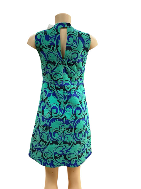 J.Crew Damask Jacquard Fit &amp; Flare Dress Blue Teal Size 4