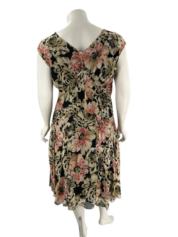 Jones New York Black/Gold/Pink Floral Pre-Owned Ladies Dress - Size 18W - Margaret’s Fine Consignment