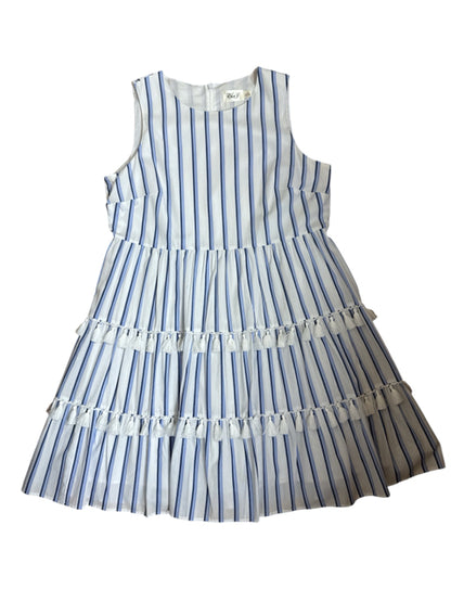 Eliza J Blue Stripe Tiered Ruffle Cotton A-Line Dress Size 14