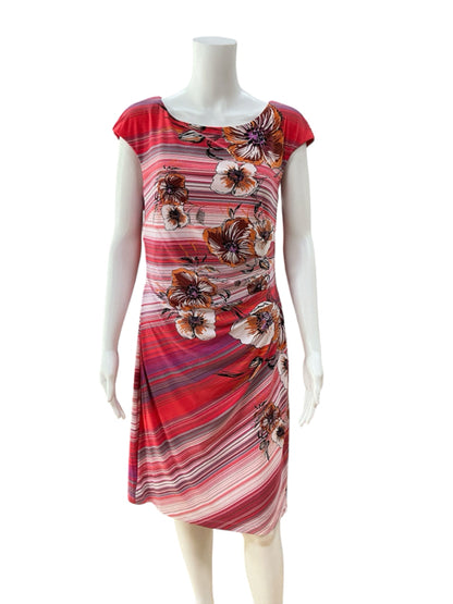 Anne Klein Coral Floral Ombre Ruched Sheath Dress Cap Sleeve Size 10