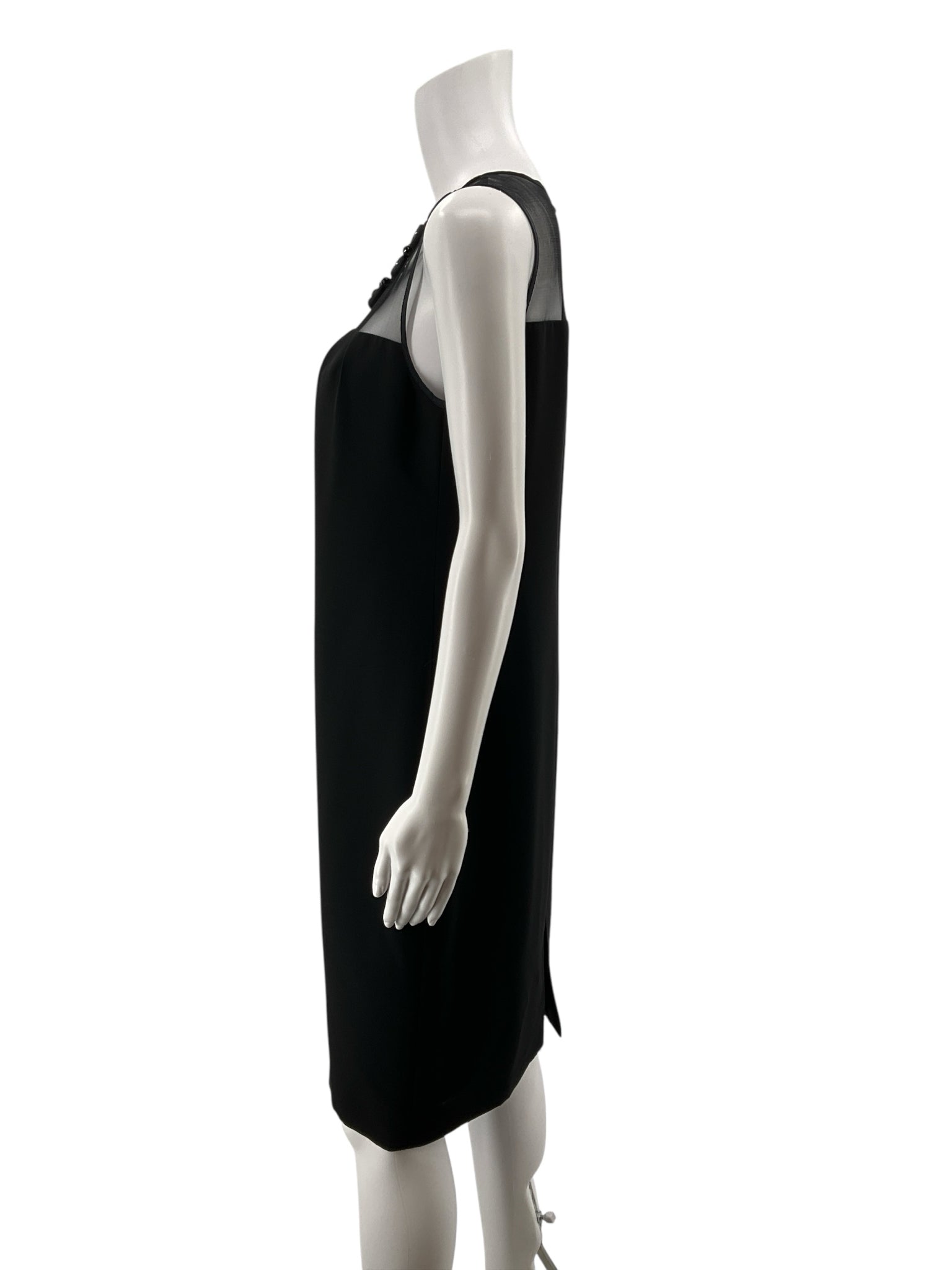 Ellen Tracy Beaded Neckline Mesh Yoke Shift Dress