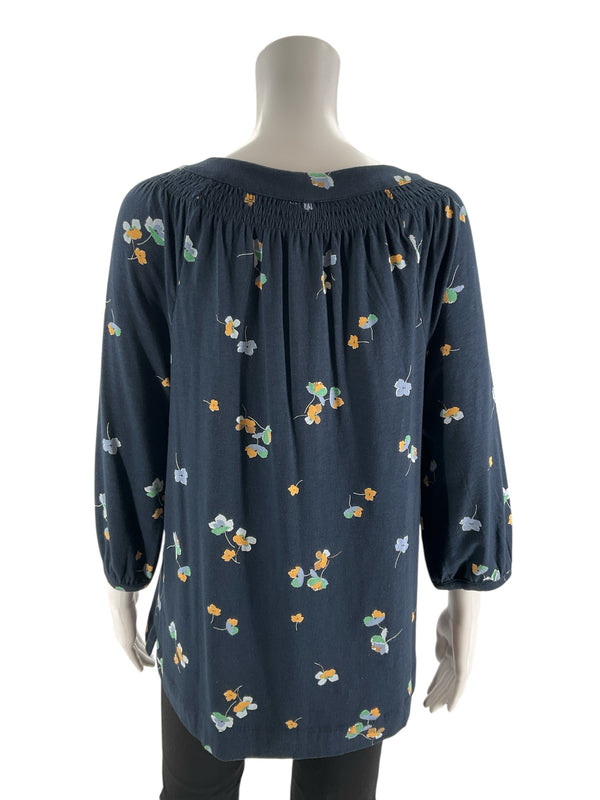 J Jill Navy/Yellow/Green Floral Pre-Owned Ladies Casual Top - Size Small