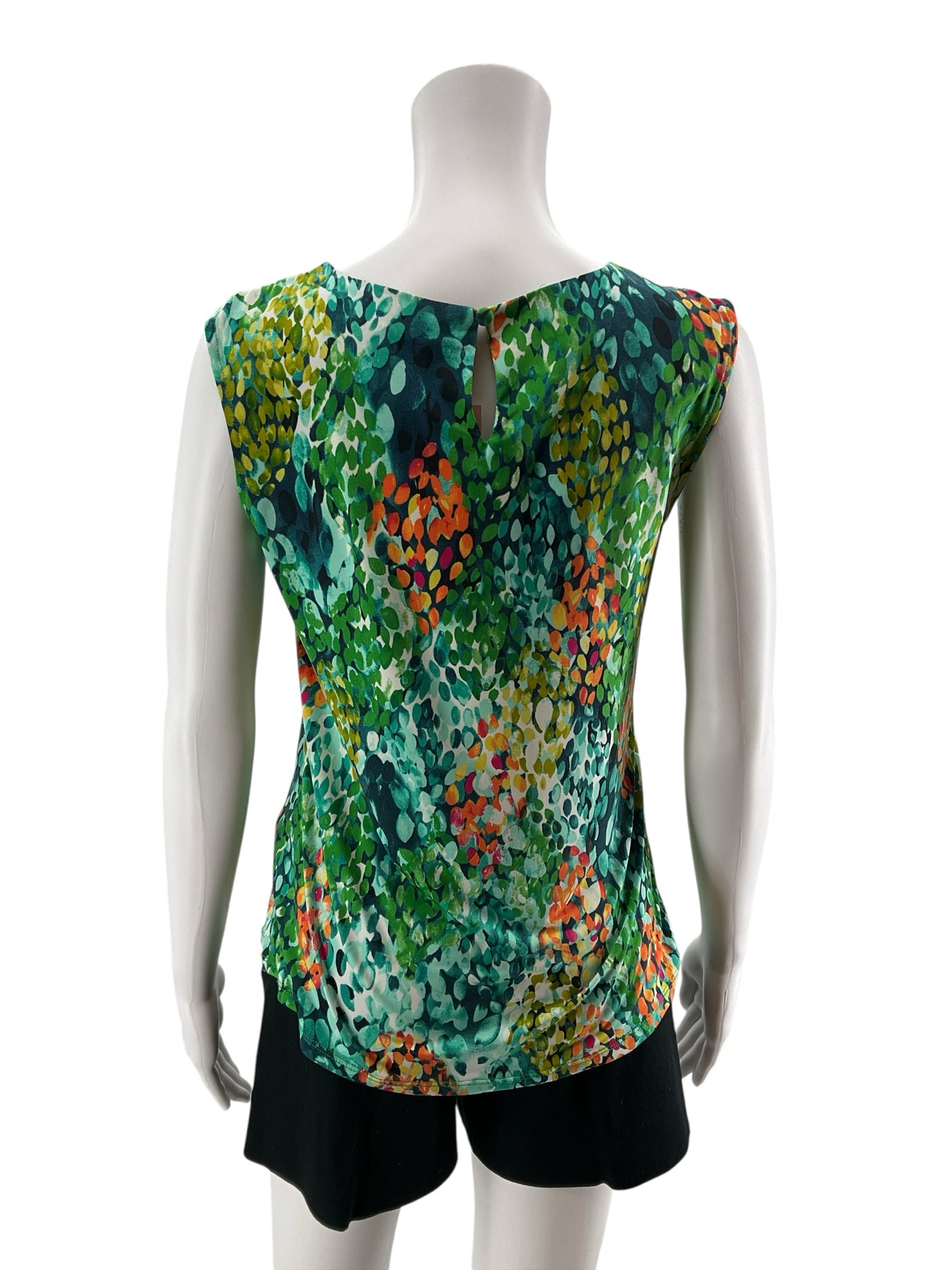 Linea Domani Small Petite Green Multi Abstract Dot Print Sleeveless Top Blouse