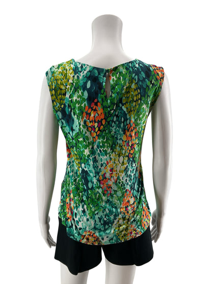 Linea Domani Small Petite Green Multi Abstract Dot Print Sleeveless Top Blouse