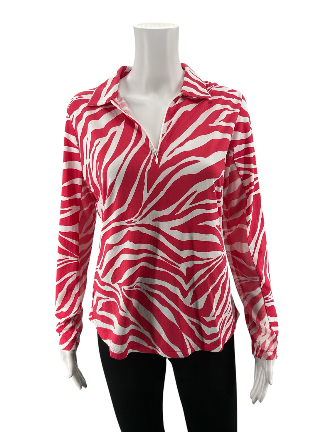 IBKUL Zebra Print IceFil Long Sleeve Half-Zip Pullover Size Medium