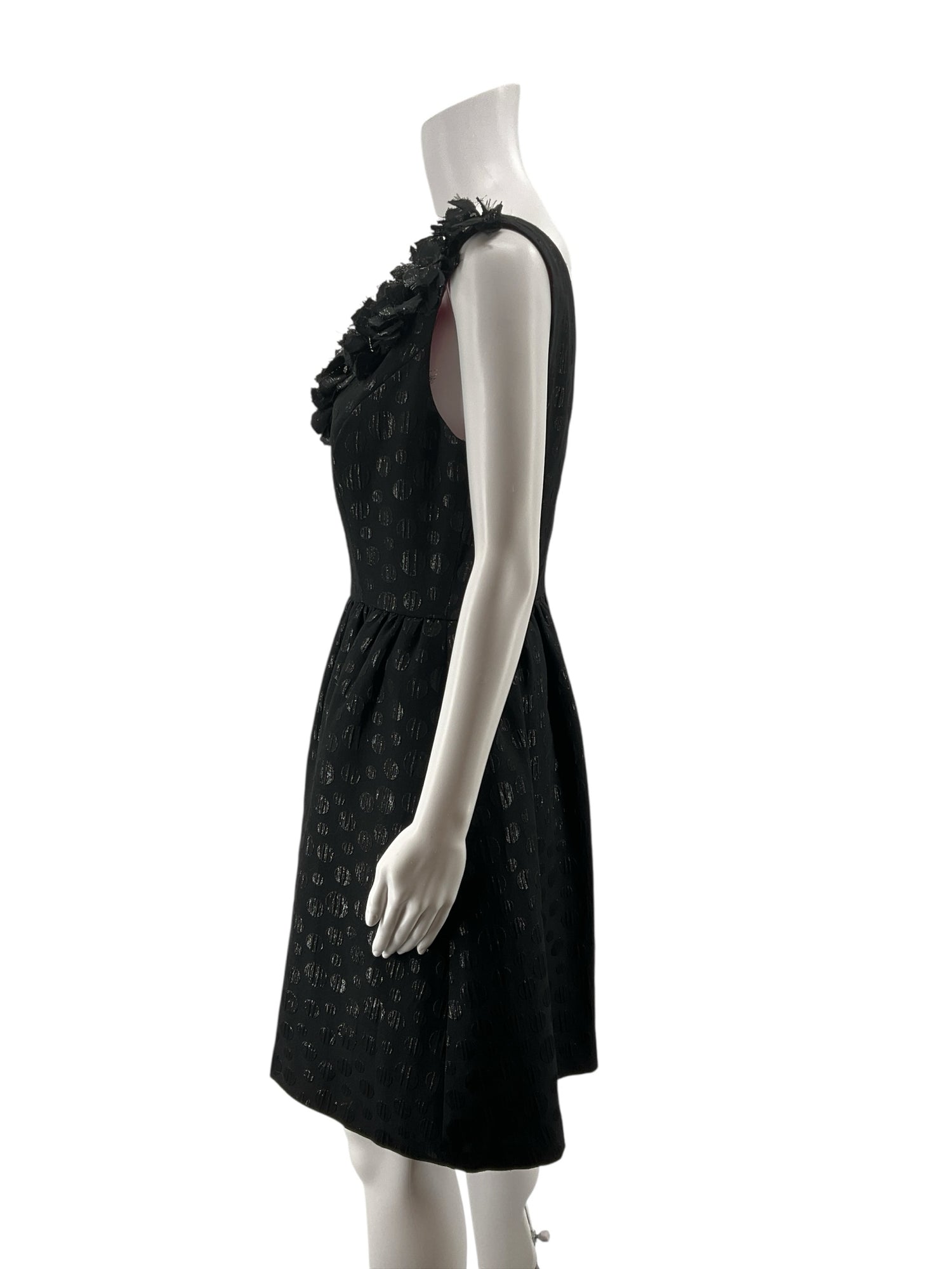 Muse Rosette V-Neck Metallic Polka Dot A-Line Dress Size 8