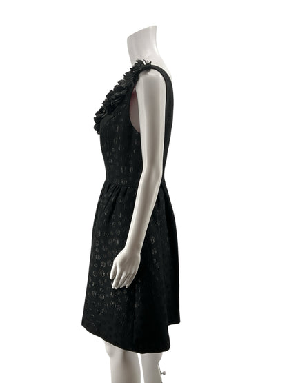 Muse Rosette V-Neck Metallic Polka Dot A-Line Dress Size 8