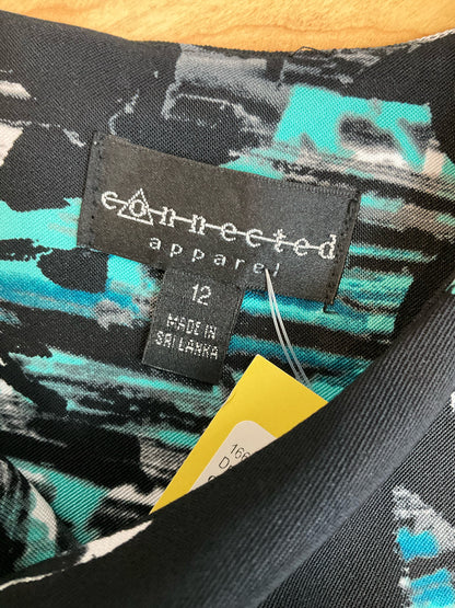 Connected Apparel Floral Sheath Dress Black White Teal Size 12