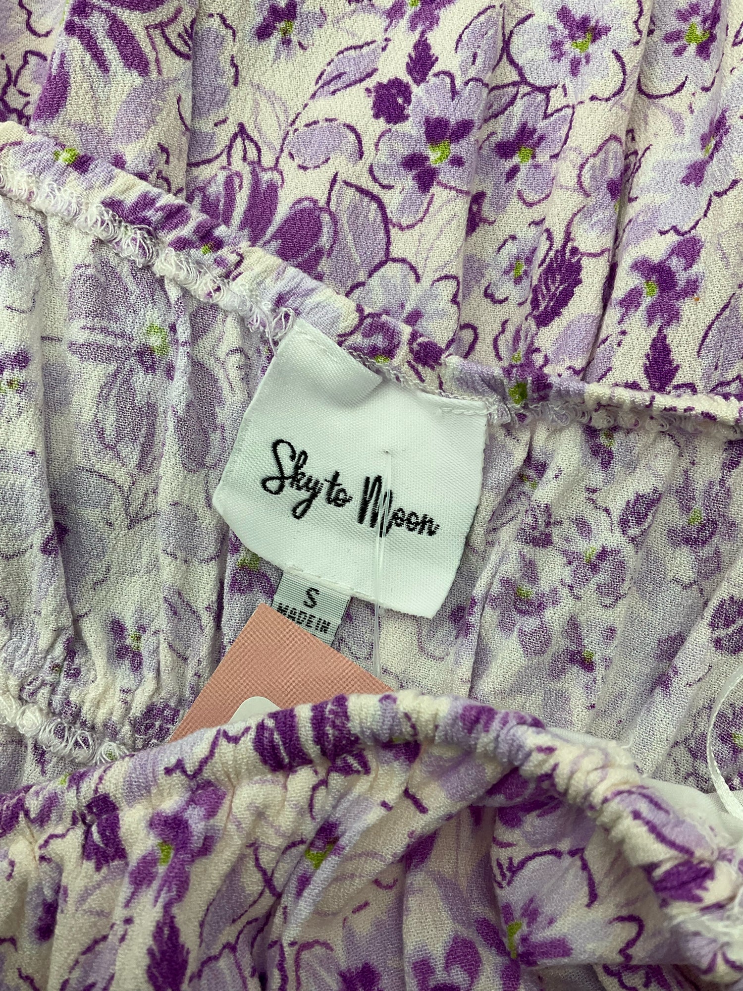 Sky To Moon purple/white Babydoll Purple Floral Puff Sleeve Babydoll Mini Dress Size Small - Size S