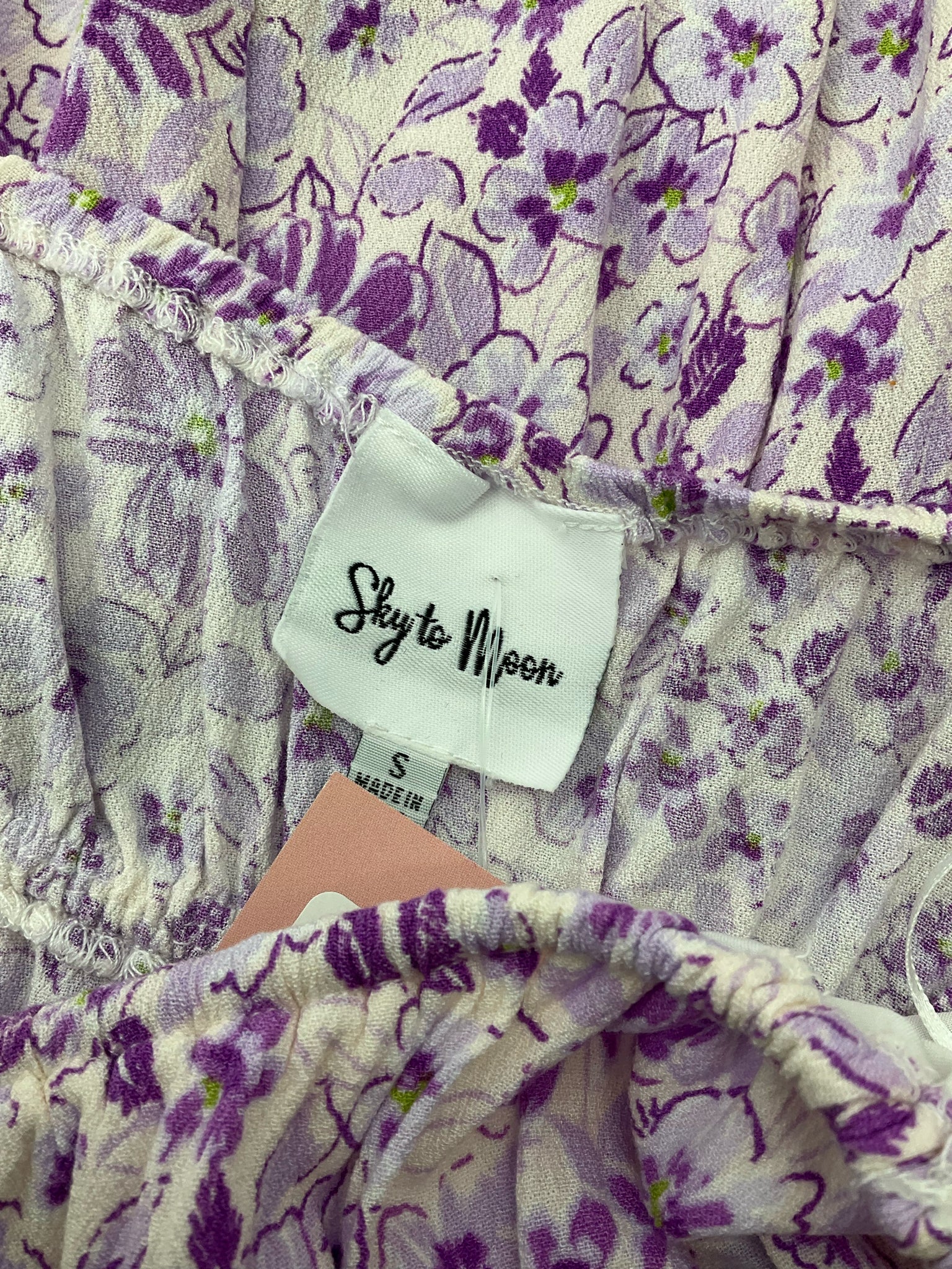 Sky To Moon purple/white Babydoll Purple Floral Puff Sleeve Babydoll Mini Dress Size Small - Size S