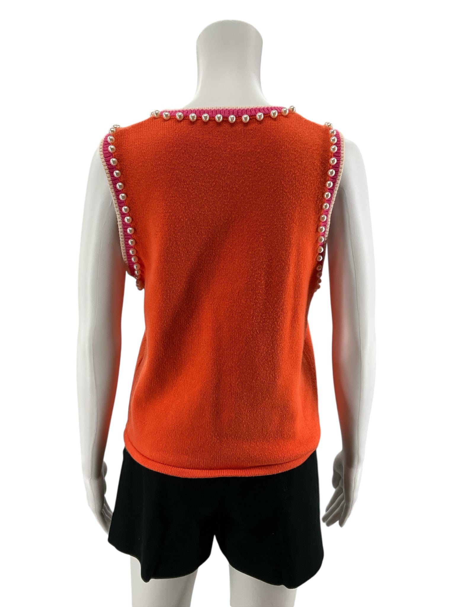 THML Pearl Trim Colorblock Sleeveless Sweater Top Orange Pink Size Small
