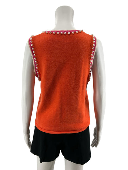 THML Pearl Trim Colorblock Sleeveless Sweater Top Orange Pink Size Small