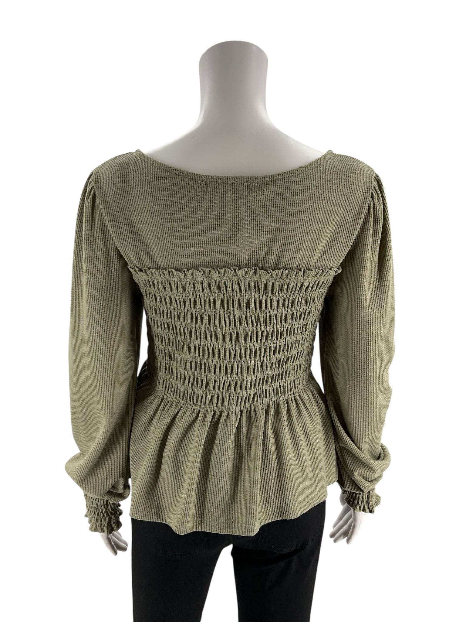 Olive smocked peplum top by Altar&