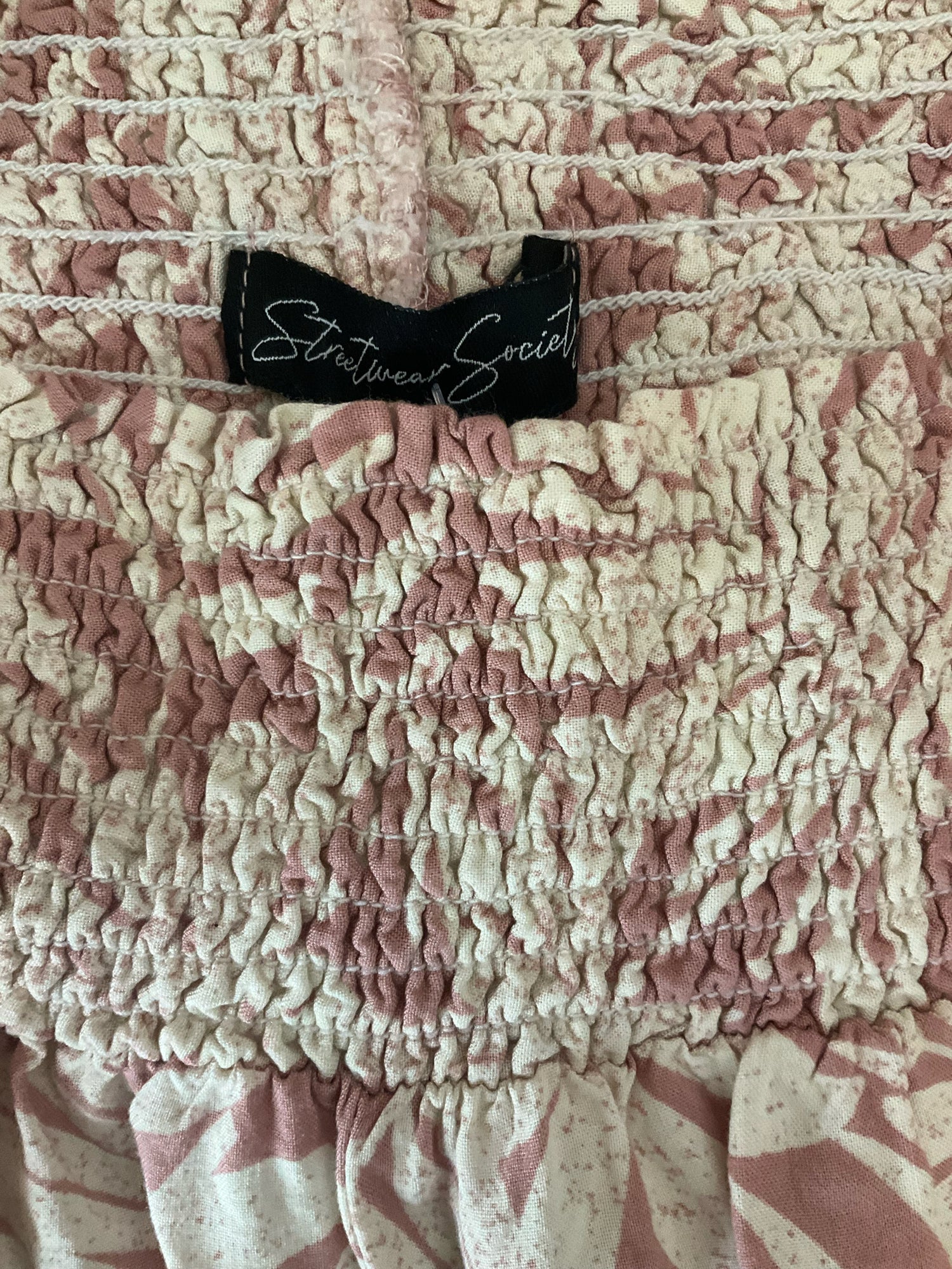 Streetwear Society cream/pink Pant Cream &amp; Pink Tropical Leaf Palazzo Pants Size Medium - Size M