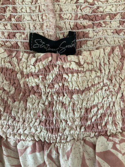 Streetwear Society cream/pink Pant Cream &amp; Pink Tropical Leaf Palazzo Pants Size Medium - Size M