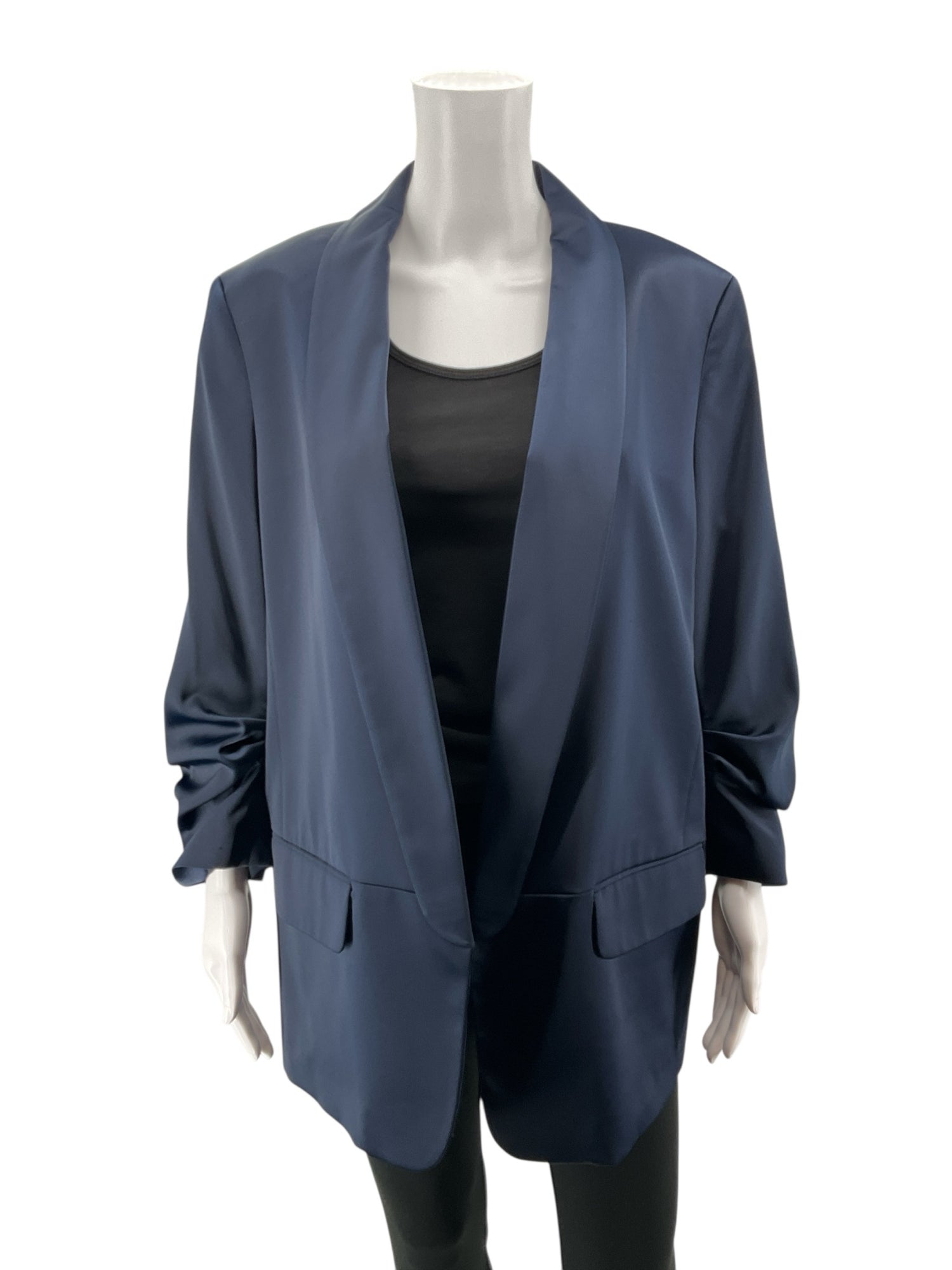 Bar III Navy Blue Ruched 3/4 Sleeve Open-Front Blazer Size XL