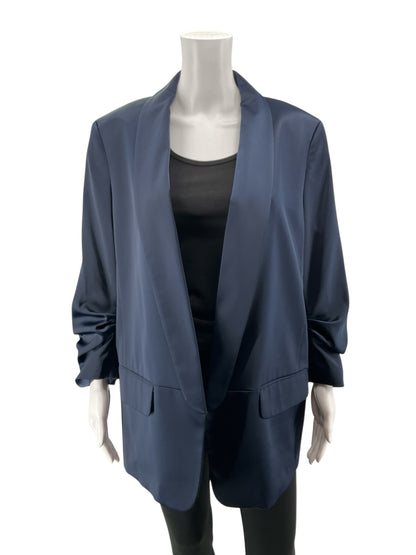 Bar III Navy Blue Ruched 3/4 Sleeve Open-Front Blazer Size XL