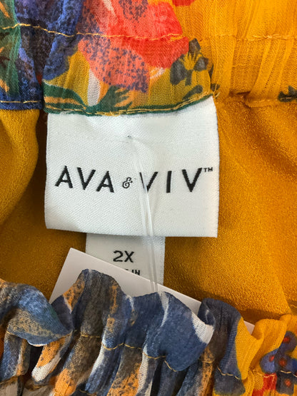Ava &amp; Viv Mustard Floral Off-The-Shoulder Tiered Dress - Size 2X - ONLINE ONLY