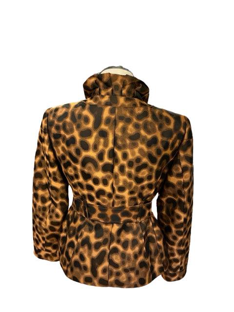 Back view of Carlisle Jacket Size 4 featuring bold animal print and tailored fit, sold by Margaret’s Fine Consignments.
