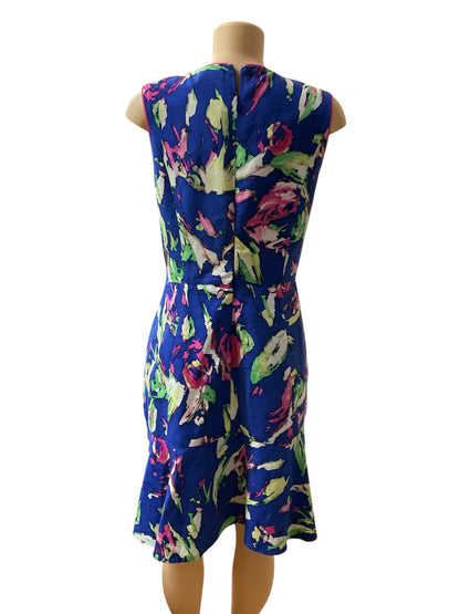 Shoshanna Floral Silk Faille A-Line Dress Blue Green Pink Size 12 NWT
