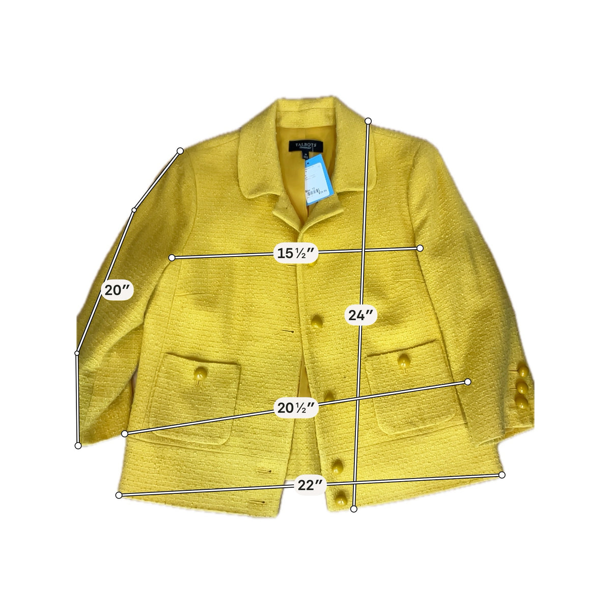 Talbots Mustard Yellow Bouclé Tweed Blazer Jacket Size 10