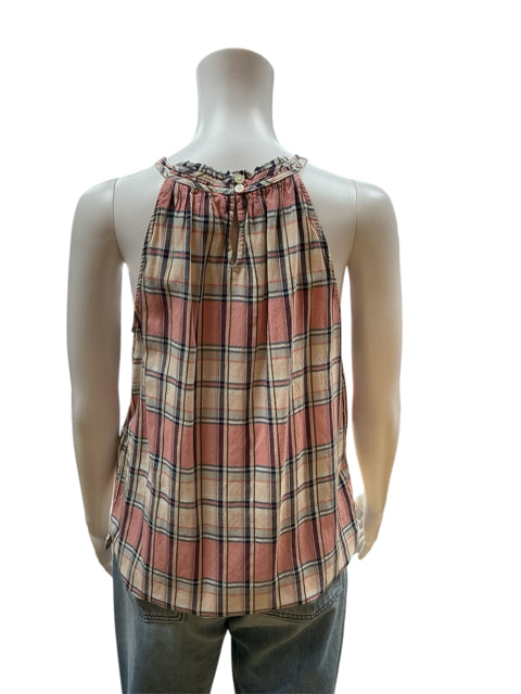 Loft Tan/Pink/Blue Plaid Top Size Small - rear view