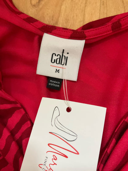 cabi Twist Front Top Medium Red Magenta Zebra Print V-Neck Long Sleeve Blouse