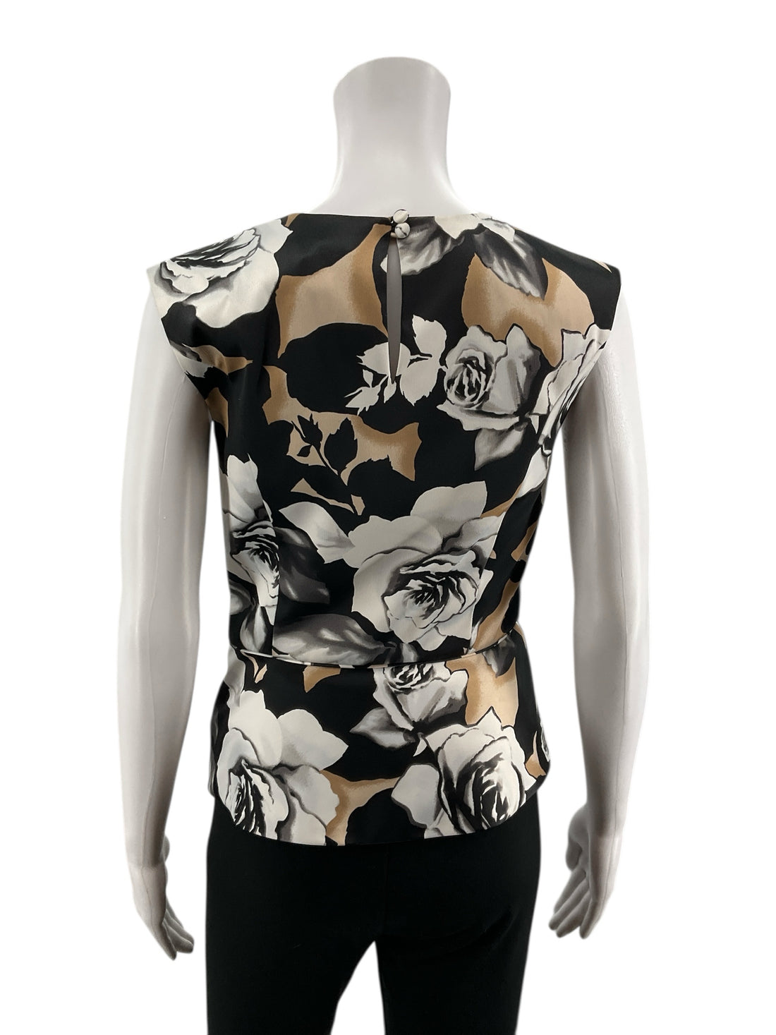 White House Black Market White/Black/Tan Floral Ladies Casual Top - Size 0