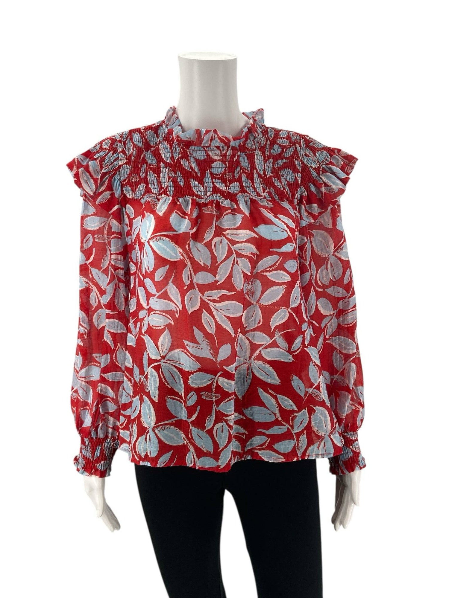 THML Red/Light Blue Print Top - Size Small - Margaret’s Fine Consignment