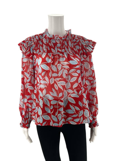 THML Red/Light Blue Print Top - Size Small - Margaret’s Fine Consignment