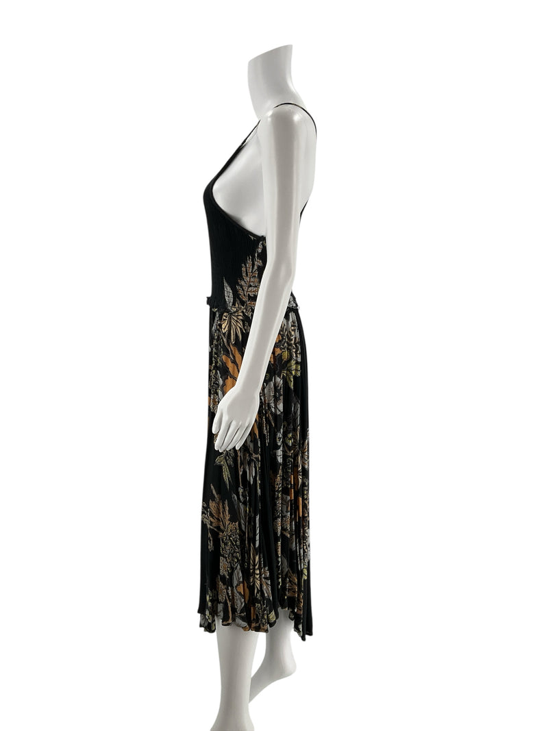 Free People Black/Orange/White Floral Pre-Owned Ladies Dress - Size Medium