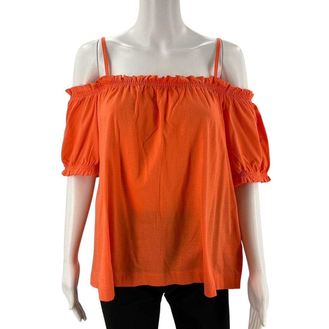H&amp;M orange solid cold shoulder ladies top in size large, featuring a stylish design and relaxed fit.