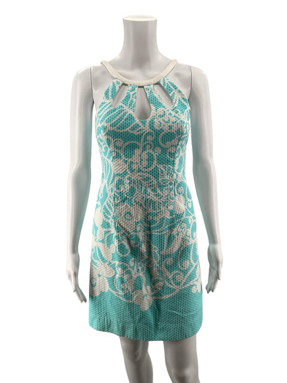 Lilly Pulitzer Kristen Dress Aqua &amp;amp; White Jacquard Leaf Cutout Shift Size 0