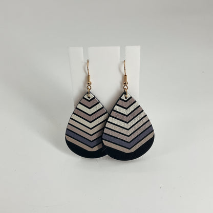 Hand-Painted Wood Teardrop Earrings Geometric Chevron Stripe Boho Dangle