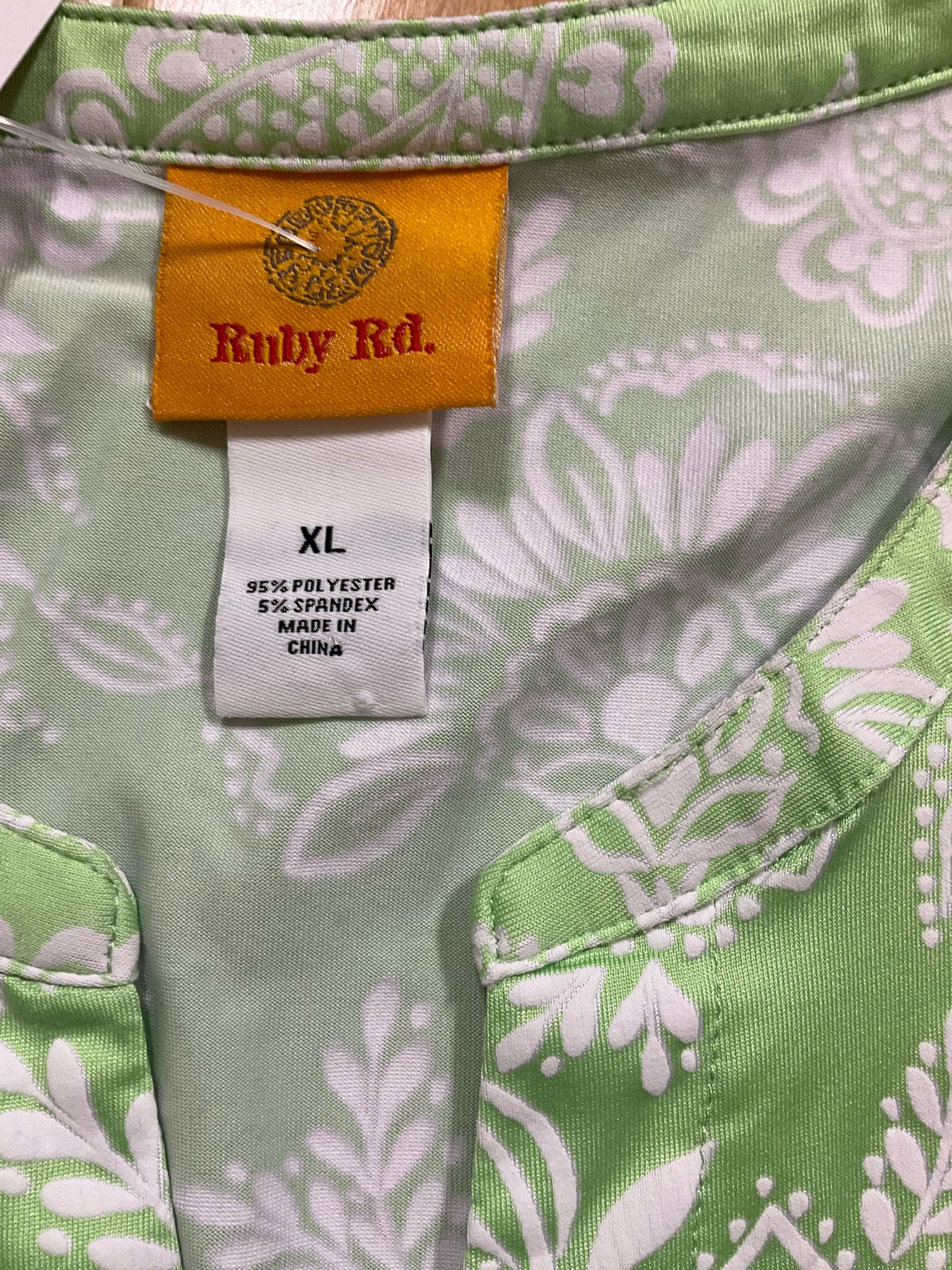 Ruby Rd. Green &amp;amp; White Paisley Notch Neck Tunic Top XL