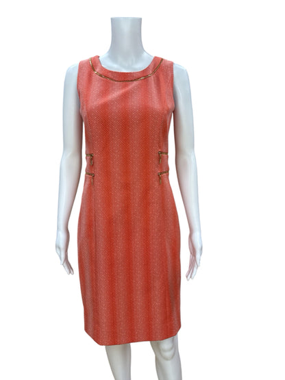 Etcetera Coral Sheath Coral Geometric Tweed Zip Pocket Sheath Dress Size 2 - Size 2
