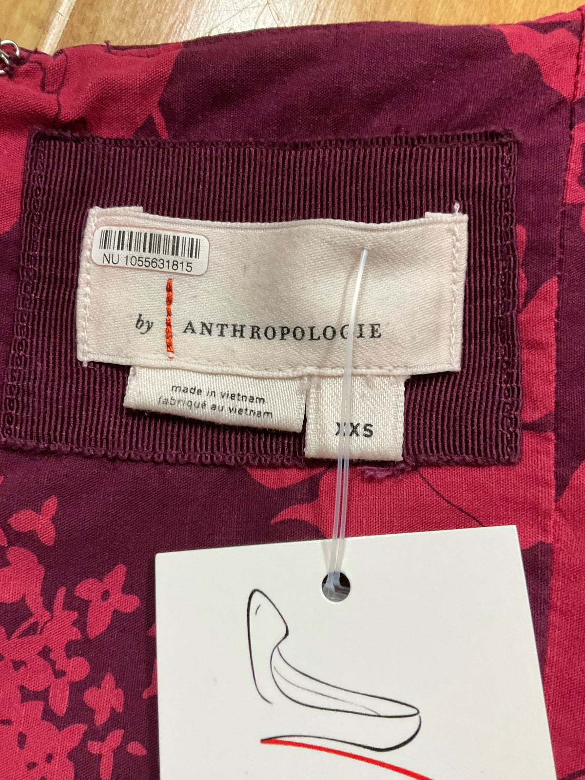Anthropologie Burgundy Floral Sweetheart Button-Front Midi Dress Size XS
