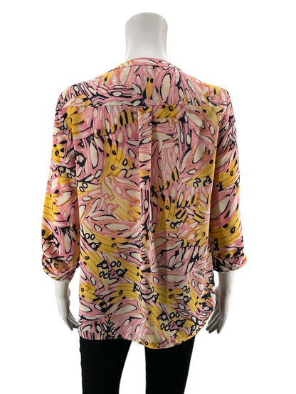 JM Collection Pink/Yellow Print Pre-Owned Ladies Top -  Size Medium Petite
