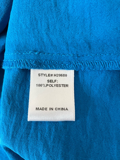 Jodifl Turquoise Cap Sleeve Turquoise Ruffle Sleeve Keyhole Back Tunic Blouse Size Large - Size L