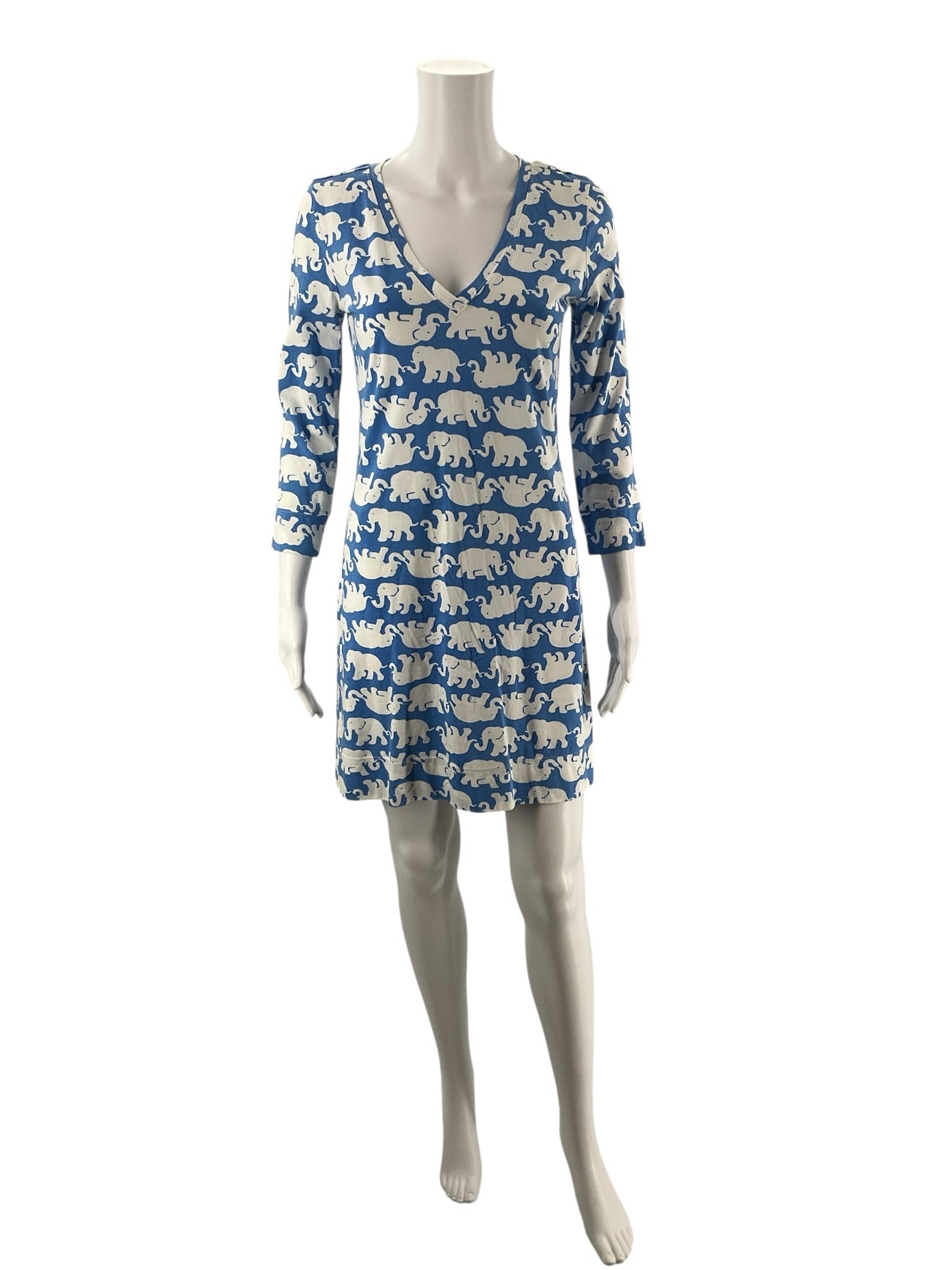 Lilly Pulitzer White/Blue Elephants Pre-Owned Ladies Dress - Size XS