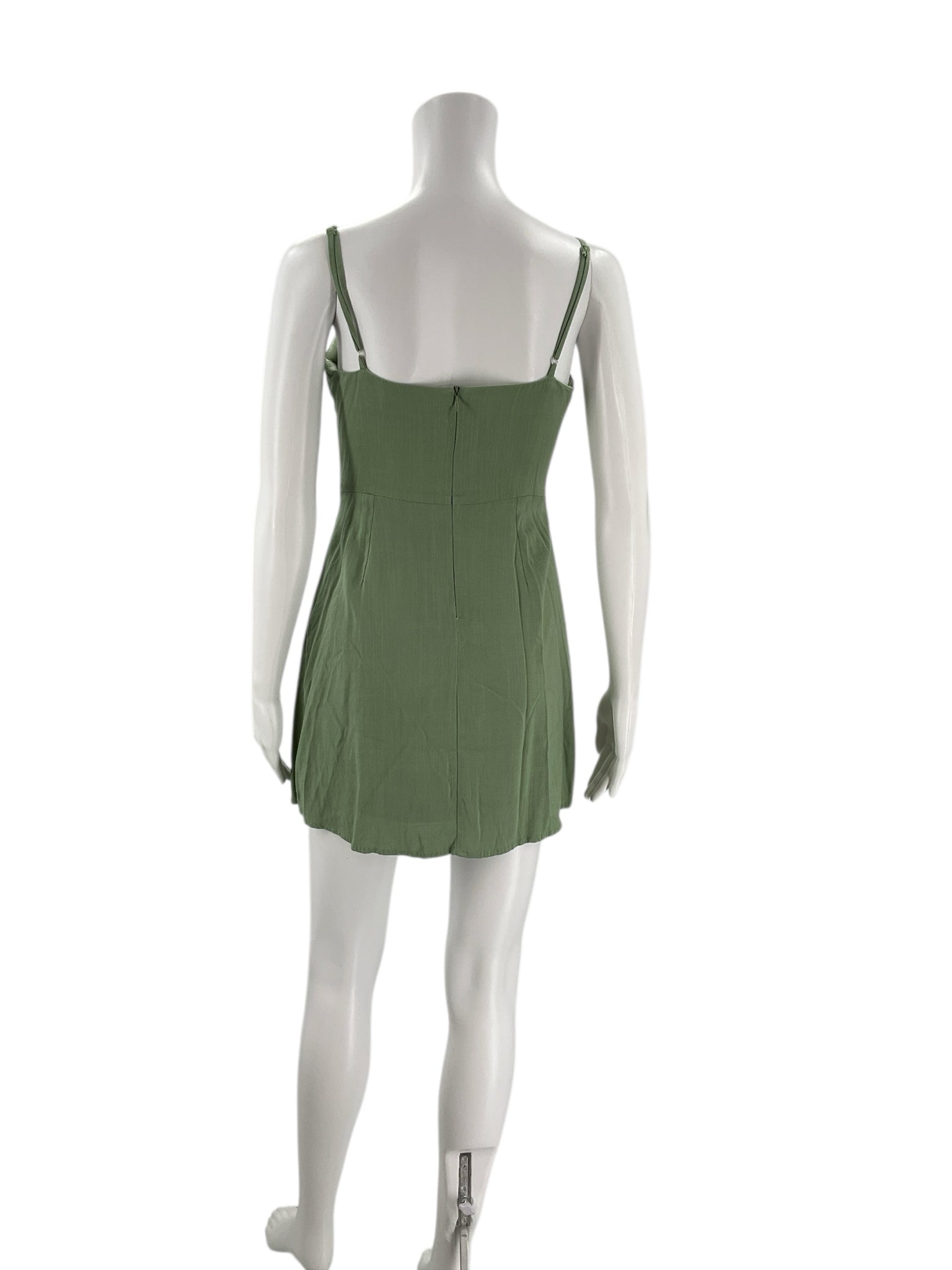 Back view of Altar'd State Green Solid Dress - Size XS showing zipper closure and fitted silhouette, pre-owned and stylish.