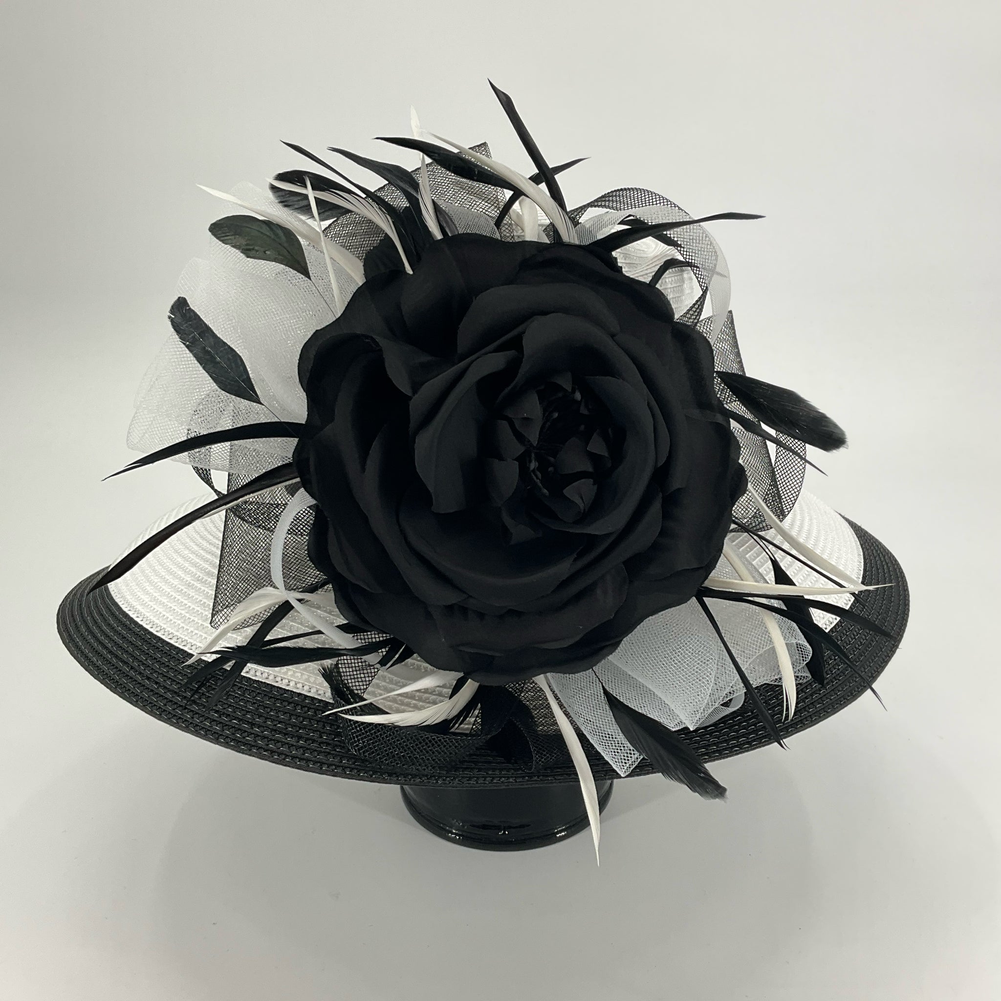 Kate Landry Black/White Flower Derby Hat