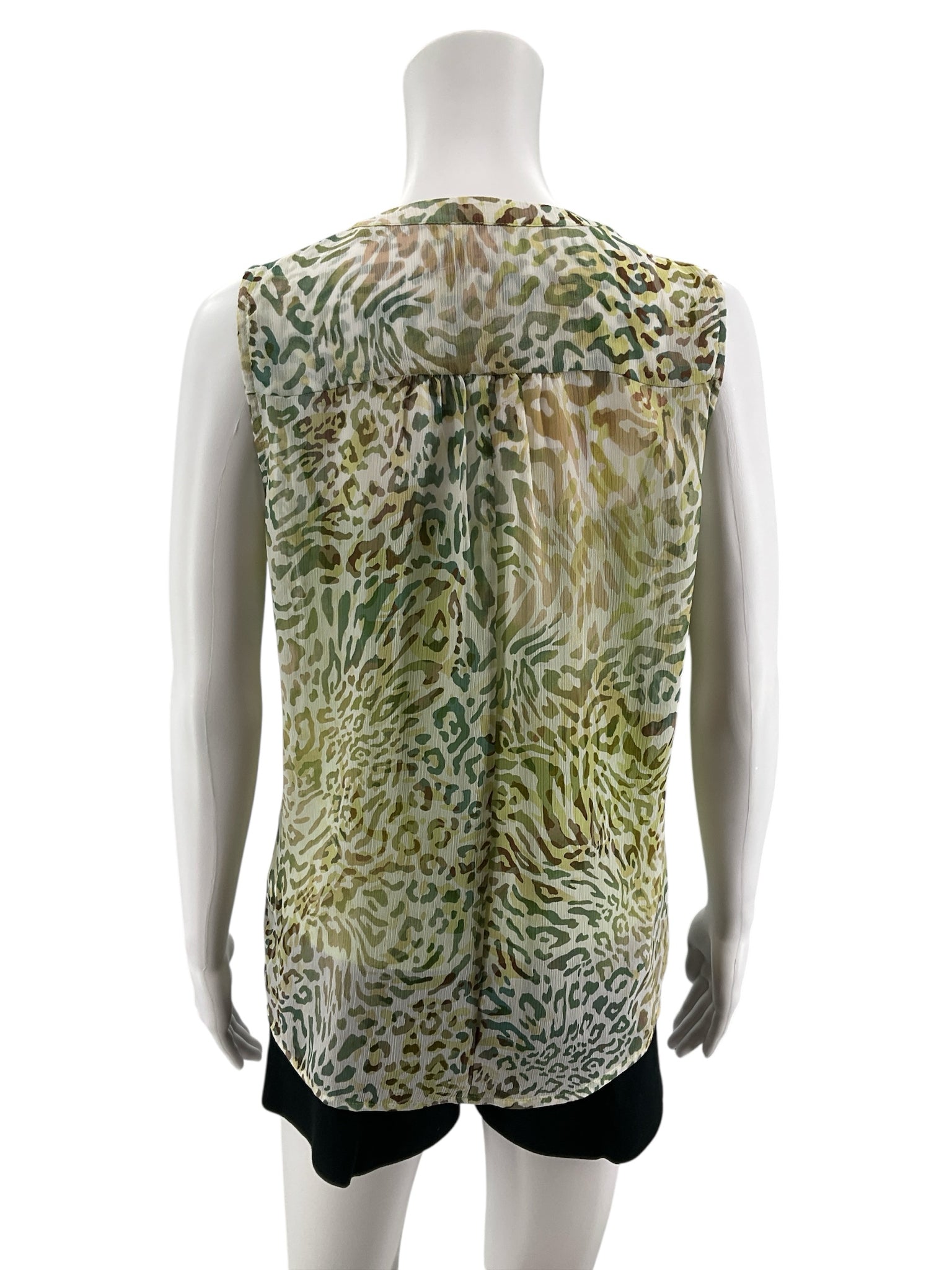 Liz Claiborne Petite Cheetah Print Sleeveless Blouse PM Green Tan