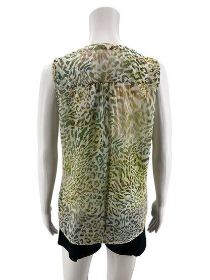 Liz Claiborne Petite Cheetah Print Sleeveless Blouse PM Green Tan