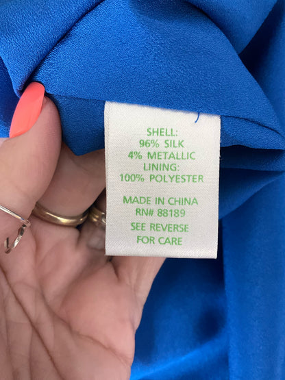 Lilly Pulitzer Marci One Shoulder Silk Dress Royal Blue Gold Metallic Size 2