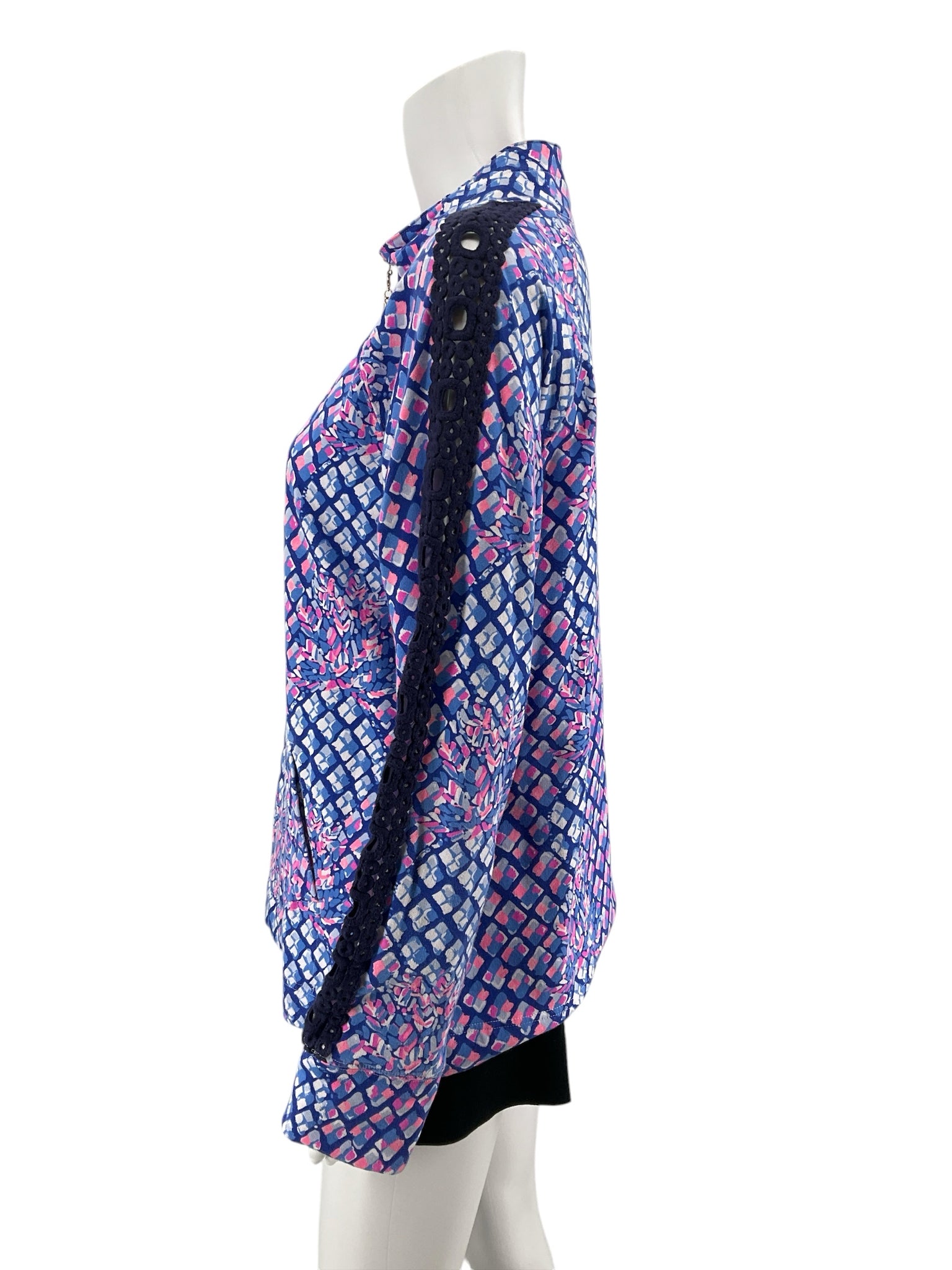 Lilly Pulitzer Skipper Popover Top Large Electric Blue Palette Print Half Zip