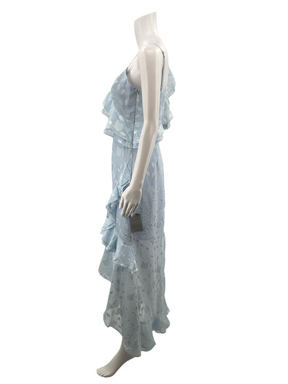 Lulus Dreamy Date Light Blue Floral Jacquard Ruffled Midi Dress Size Small NWT - ONLINE ONLY