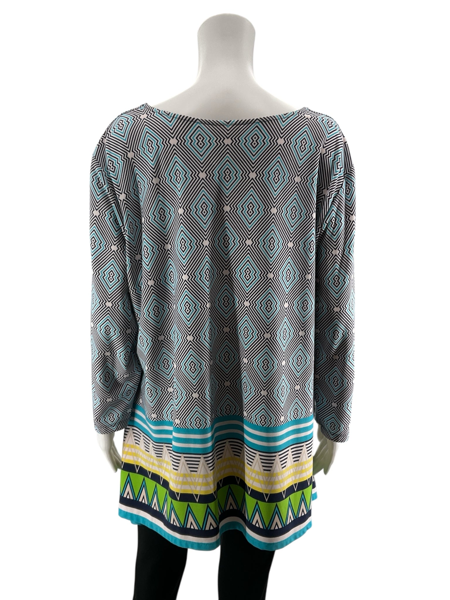 Ruby Rd. Mixed Print Tunic Top Beaded Keyhole 3/4 Sleeve Blouse | Size XL
