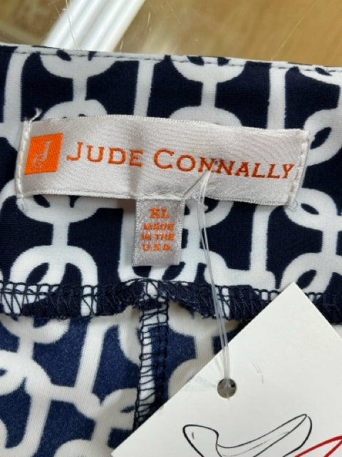 Jude Connally Geometric Chain Link Print Pull-On Pants Navy White Size XL - ONLINE ONLY